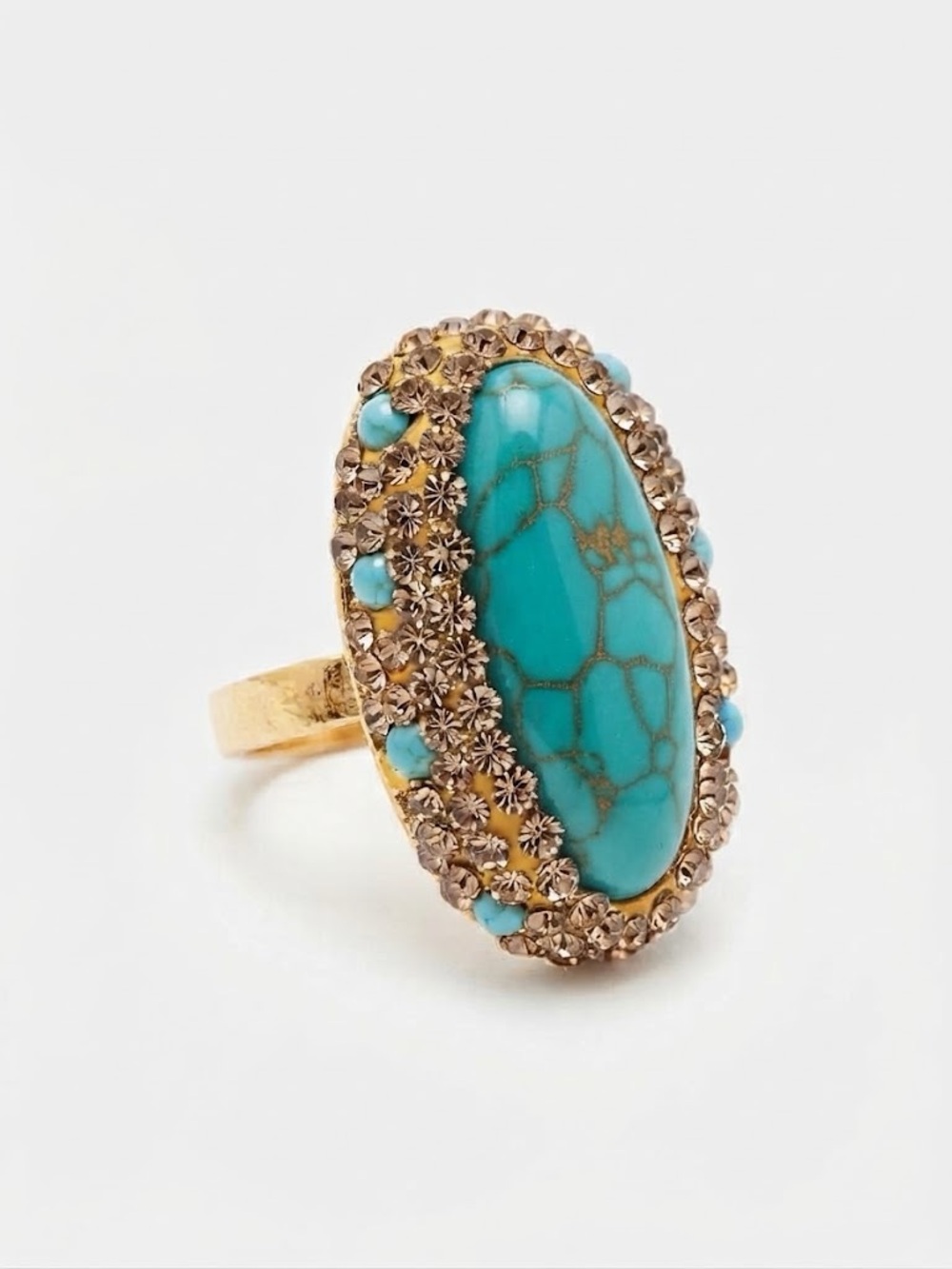 Boho Luxe Turquoise & Champagne Crystal Oval Statement Ring